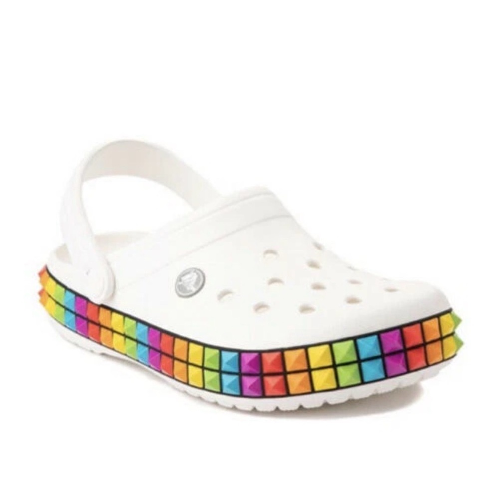 White Crocs Classic Clogs Rainbow 3D Band -Journeys Exclusive